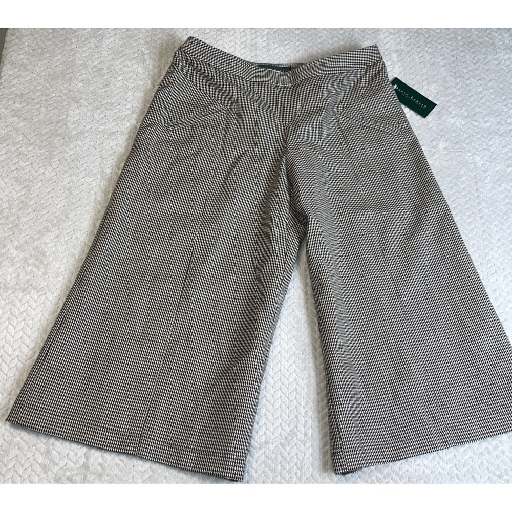 Harve Bernard Wide Leg Houndstooth‎ Wool Capris Size 14 Preppy Office  Lined New